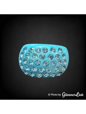 Vintage Lucite Rhinestone Cocktail Dome Ring Aqua Blue Size 7